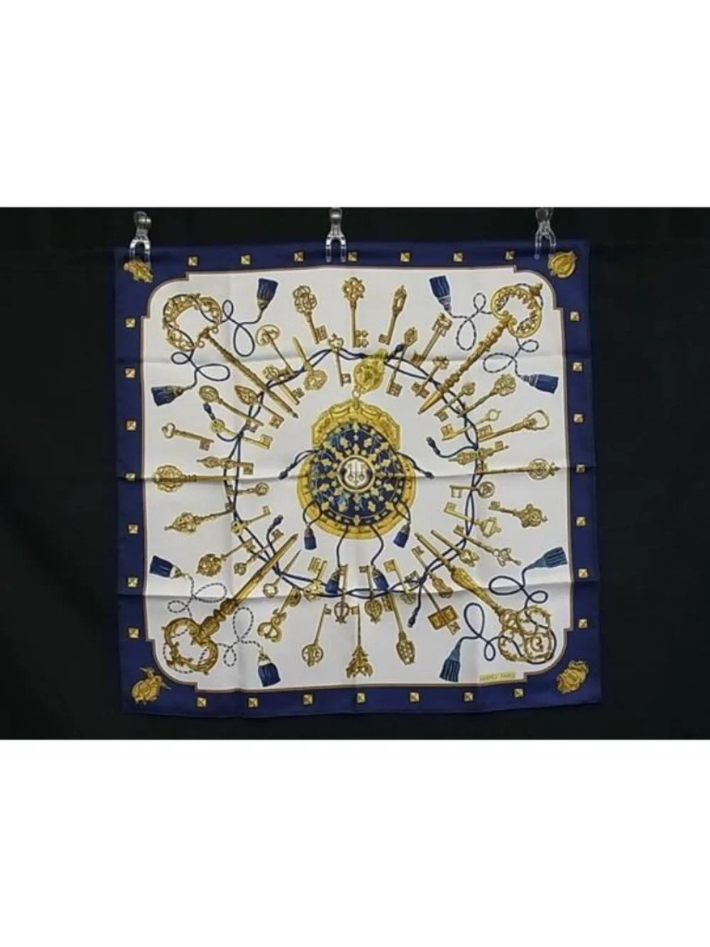 ★SOLD★ Hermes les Cles Carre 90 Silk Scarf Shawl Blue Multicolor - Picture 2 of 6